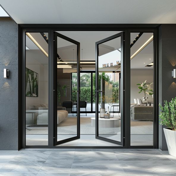 AI-powered automatic door system with smart sensors and touchless entry